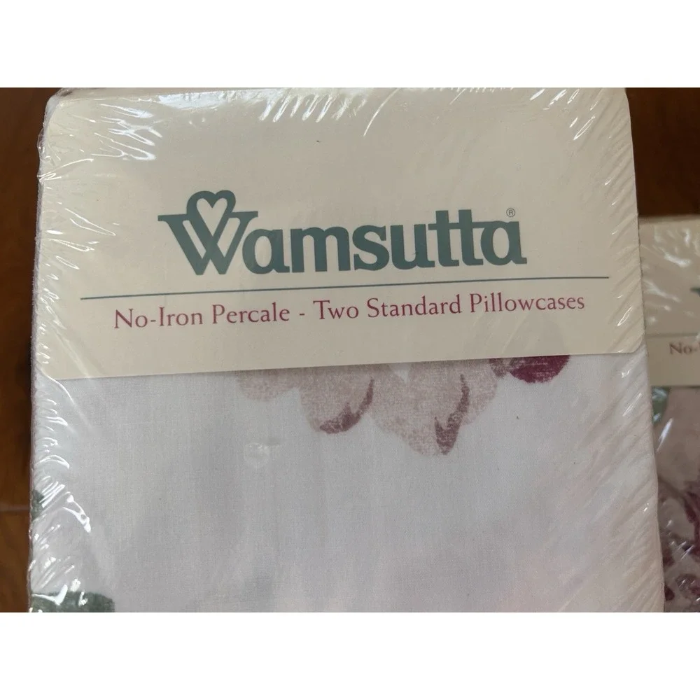 4 Vintage Wamsutta Pillowcases Standard Pink Green Floral No-Iron NEW 180 TC